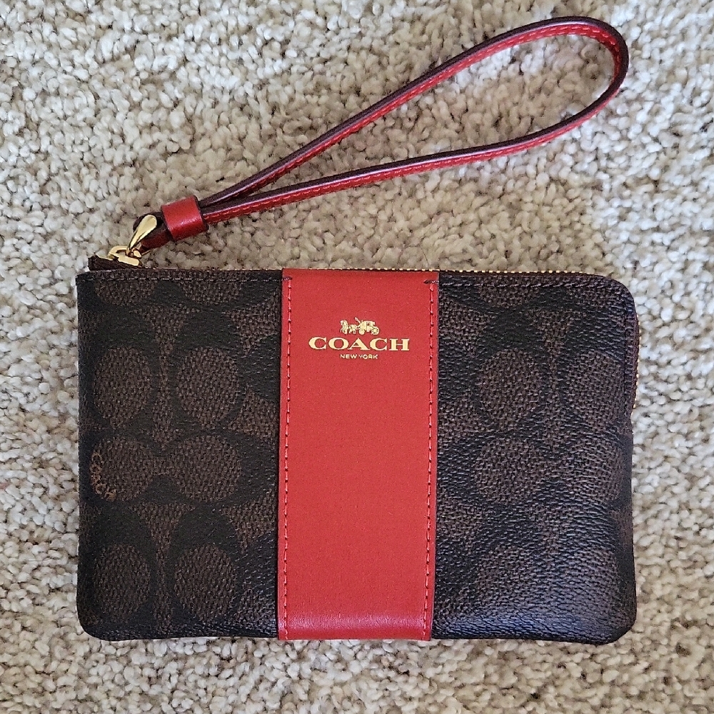 Coach Brown and Red Wristlet